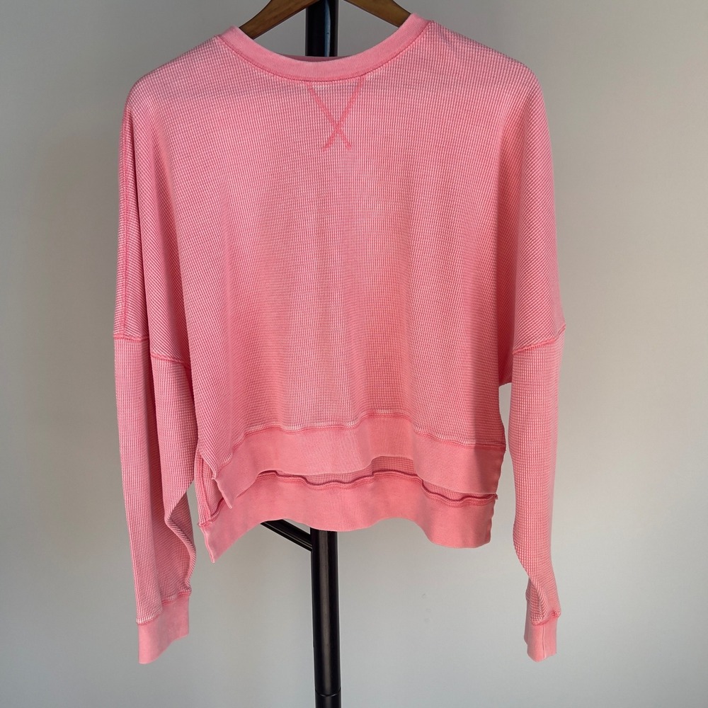 SO Pink Waffle Knit Thermal Sweatshirt XL Drop Shoulder High Low JG21K002RD